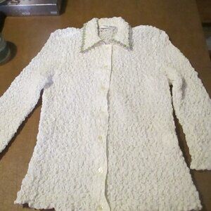 ANNE FONTAINE White Button Down Cotton Stretch PUCKERED Blouse Top Size 2/4?